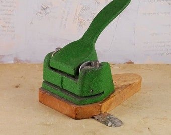 old metal punch, green heavy office punch, large vintage iron punch, big desk punch, hole punch from PRL