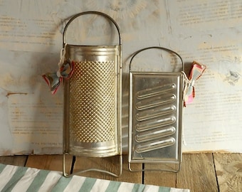 metal vegetable trays, old vegetable graters, kitchen vegetable mixing, tin vegetable graters, potato grater