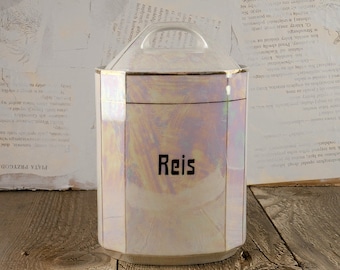 porcelain container for rice, old kitchen container with lid, order in the kitchen, storage of food products, large white container