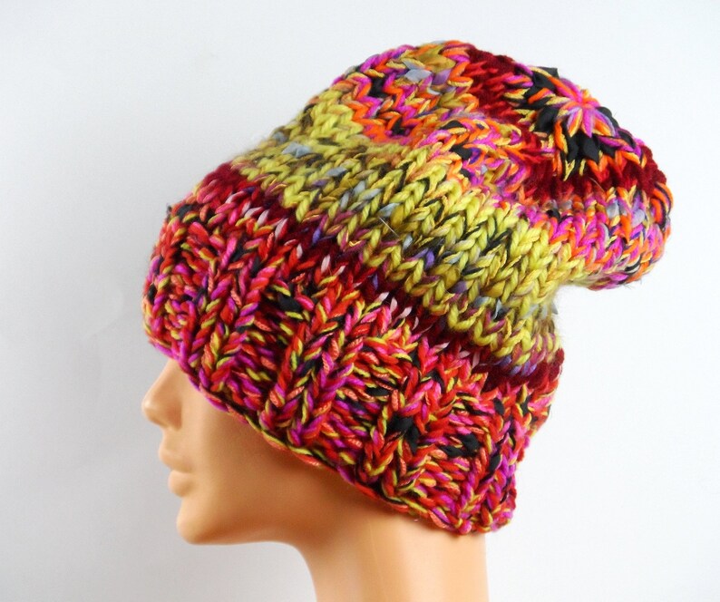 wool hat, knitting, colorful, melange, big hat, for girl, for woman, fancy hat, big hat for winter, for a gift image 1