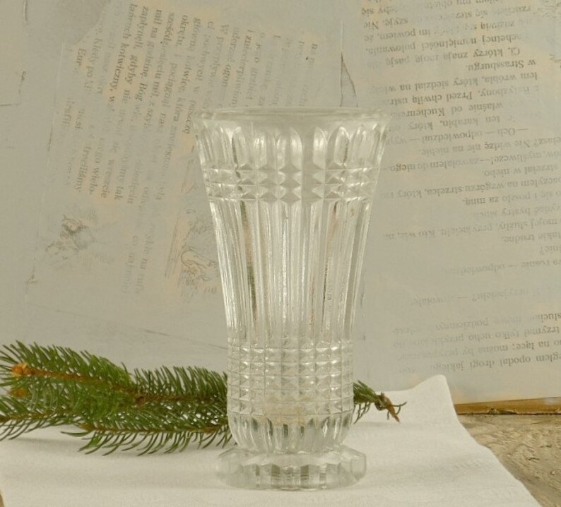 Thick Glass Vase Old Pressed Glass Vintage Vase On The Etsy