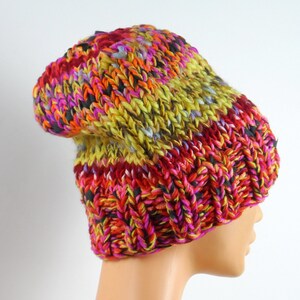 wool hat, knitting, colorful, melange, big hat, for girl, for woman, fancy hat, big hat for winter, for a gift image 2