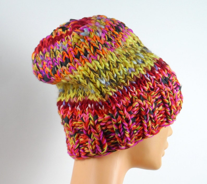 wool hat, knitting, colorful, melange, big hat, for girl, for woman, fancy hat, big hat for winter, for a gift image 2