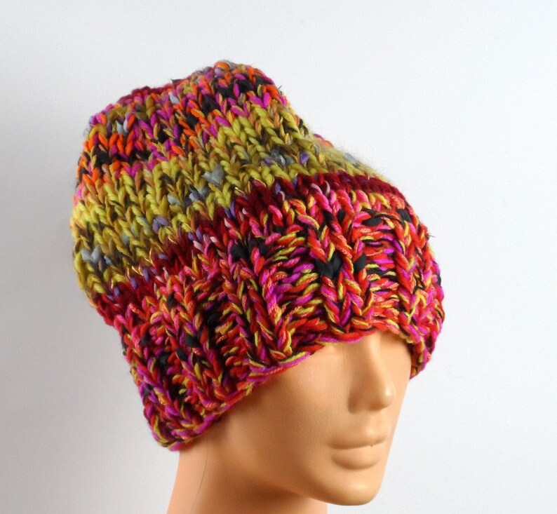 wool hat, knitting, colorful, melange, big hat, for girl, for woman, fancy hat, big hat for winter, for a gift image 4