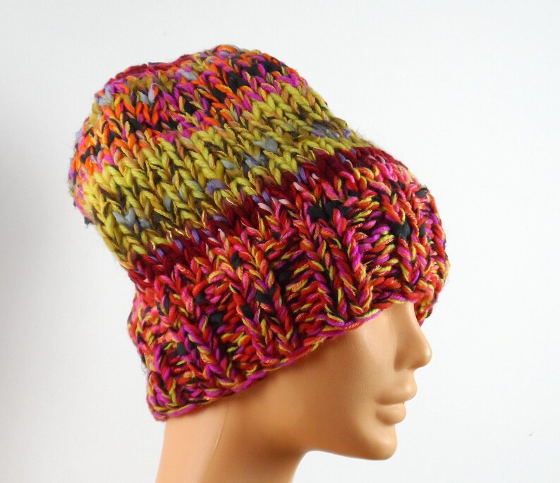 wool hat, knitting, colorful, melange, big hat, for girl, for woman, fancy hat, big hat for winter, for a gift image 3