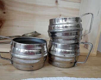 baskets for glasses, a set of 3 pieces, old glasses covers, vintage metal glass holders, old style, retro tea in glasses