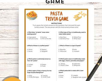 Pasta Trivia Game, Pasta Party Quiz, Italian Pasta Trivia Game, Instant Download