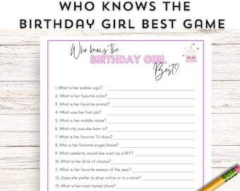 Who knows the Birthday Girl Best Game, Birthday Girl Questions, How Well do you know the Birthday Girl Printable Game, Instant Download