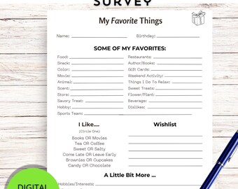 Employee Favorite Things Questionnaire, My Favorite Things Survey, Get to know your Staff, Know your Coworkers Quiz, My Favorite Things Quiz