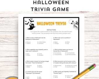 Halloween Trivia Game for Adults and Teens, Fun Halloween Trivia Game, Youth Halloween Game Printable, Instant Download
