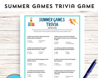 Summer Games Sports Trivia, 2024 Summer Olympics Trivia Questions, Printable Summer Olympic Trivia Game