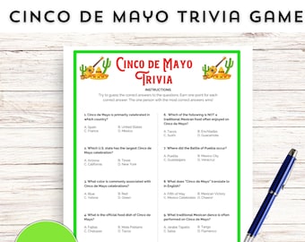 Cinco de Mayo Trivia Game, Multiple Choice Trivia, Cinco de Mayo Party Game