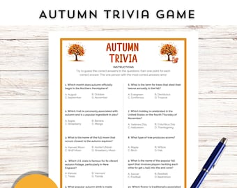 Autumn Trivia Game, Fall Trivia Game, Thanksgiving Multiple Choice Trivia Game Printable, Fall Activity, Classroom Activity, Fall Quiz, PDF