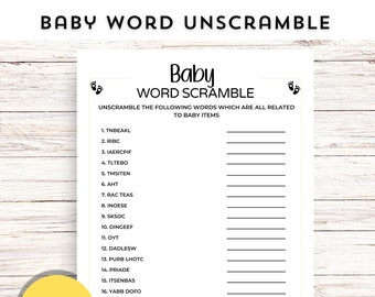 Baby Word Scramble Printable Game, Gender Neutral Baby Shower Game, Printable Baby Shower Word Scramble Game