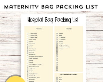 Hospital Bag Checklist, Birthing Plan, Hospital Bag Packing List