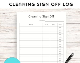 Cleaning Sign off Printable, Cleaning Printable Sign off Sheet, Business Cleaning Sign off Sheet
