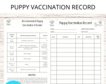 Puppy Vaccination Record, Dog Shot Record, Puppy Immunization Log, Puppy Health Organizer