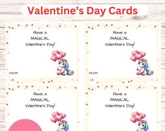 Tarjetas de globos de San Valentín de unicornio, tarjetas de San Valentín escolares, San Valentín de intercambio en el aula