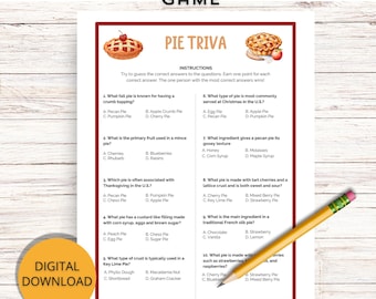 Pie Trivia Game, Dessert Party Trivia Game, Sweets Trivia Game, Printable Pie Trivia Game, Icebreaker Game, Multiple Choice Game