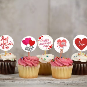 Valentine&#39;s Day Cupcake Toppers, Valentines Toppers, Valentine&#39;s Cupcake Decoration, Hearts Day Toppers, Printable Cupcake Toppers