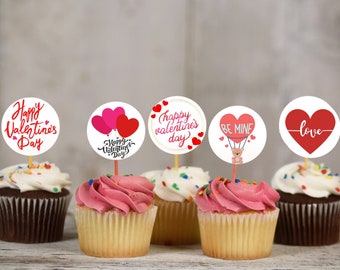 Valentijnsdag Cupcake Toppers, Valentijnsdag Toppers, Valentijnsdag Cupcake Decoratie, Harten Dag Toppers, Afdrukbare Cupcake Toppers