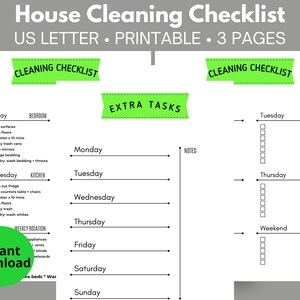 Cleaning Checklist, Weekly Cleaning, House Cleaning Checklist