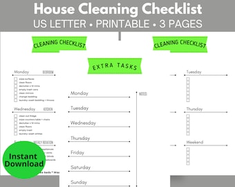 Schoonmaakchecklist, wekelijkse schoonmaak, checklist voor het schoonmaken van het huis