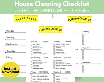 Schoonmaakchecklist, wekelijkse schoonmaak, checklist voor het schoonmaken van het huis
