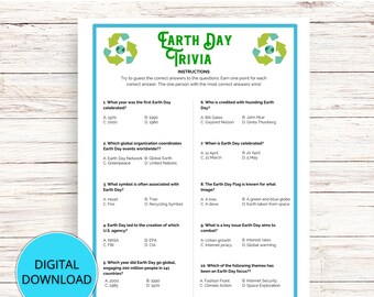 Earth Day Trivia Game Printable, Multiple Choice Trivia Game