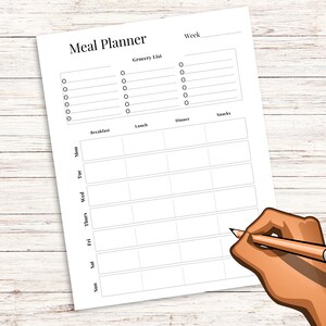 Daily Meal Planner Printable, Weekly Meal Planner, 7 Day Meal Planner ...