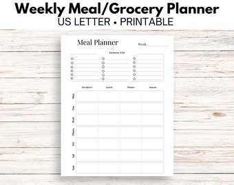 Dagelijkse maaltijdplanner afdrukbaar, wekelijkse maaltijdplanner, 7-daagse maaltijdplanner, boodschappenlijst en maaltijdplan