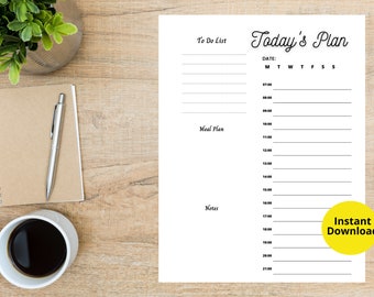 Dagelijkse uurplanner, dagelijkse agenda, minimalistische dagelijkse checklist
