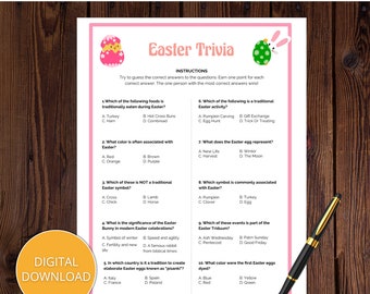 Juego de trivia de Pascua imprimible, juego de fiesta de Pascua, juego familiar de Pascua