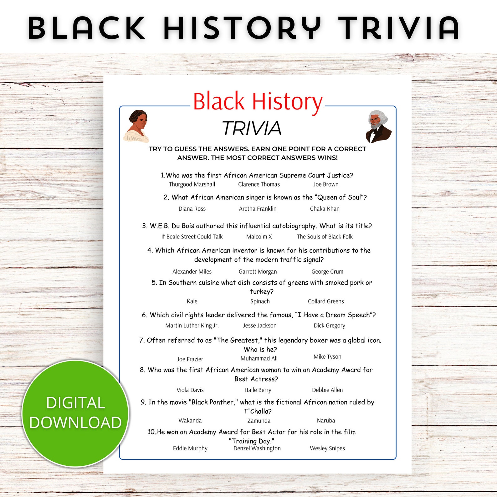 Black History Trivia Game, Black History Game for Kids and Adults