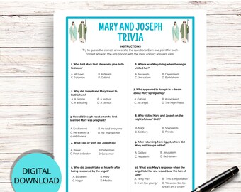 Juego de trivia bíblica sobre María y José, juego de trivia sobre parejas bíblicas, juegos de escuela dominical, juegos de iglesia, actividad de aprendizaje cristiano