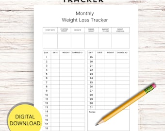Weight Loss Tracker Printable, Weight Loss Journey, Weight Loss Challenge, Monthly Weight Loss Tracker, Fitness Progress Tracker PDF