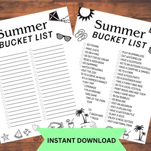 Summer Break Bucket List Template, Summer Activities Checklist, Summer Bucket List Printable, Summer To Do List, Instant Download