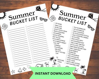 Summer Break Bucket List Template, Summer Activities Checklist, Summer Bucket List Printable, Summer To Do List, Instant Download