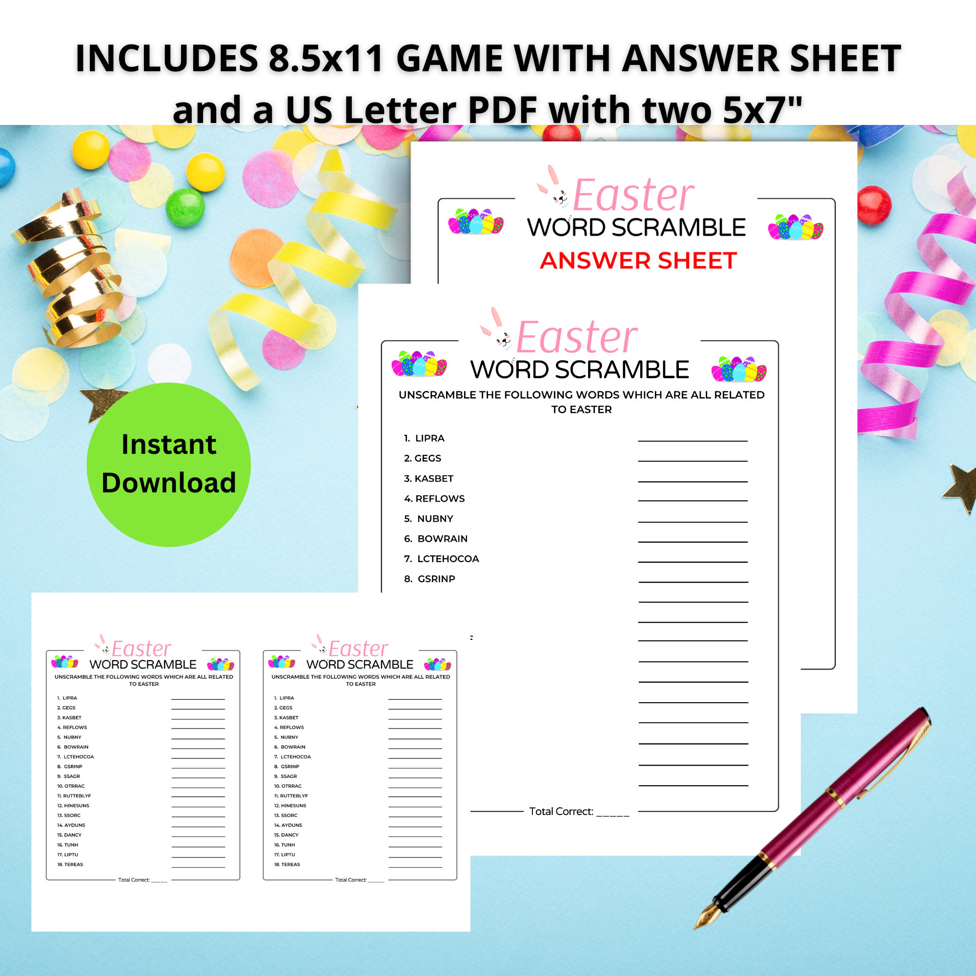 Easter Word Scramble Printable Game, - Etsy