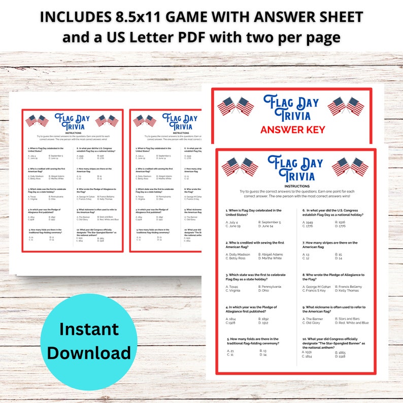 Flag Day Trivia Game, United States Flag Trivia Game, Flag Day Trivia