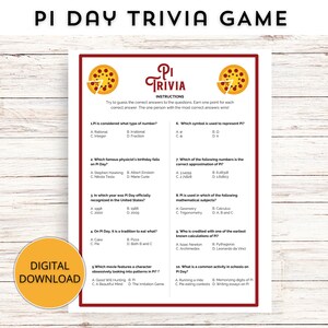 Pi Day Trivia Game, Pi Day Family Game, Pi Day Printable Game