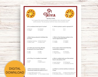 Pi Day Trivia Game, Pi Day Family Game, Pi Day Printable Game