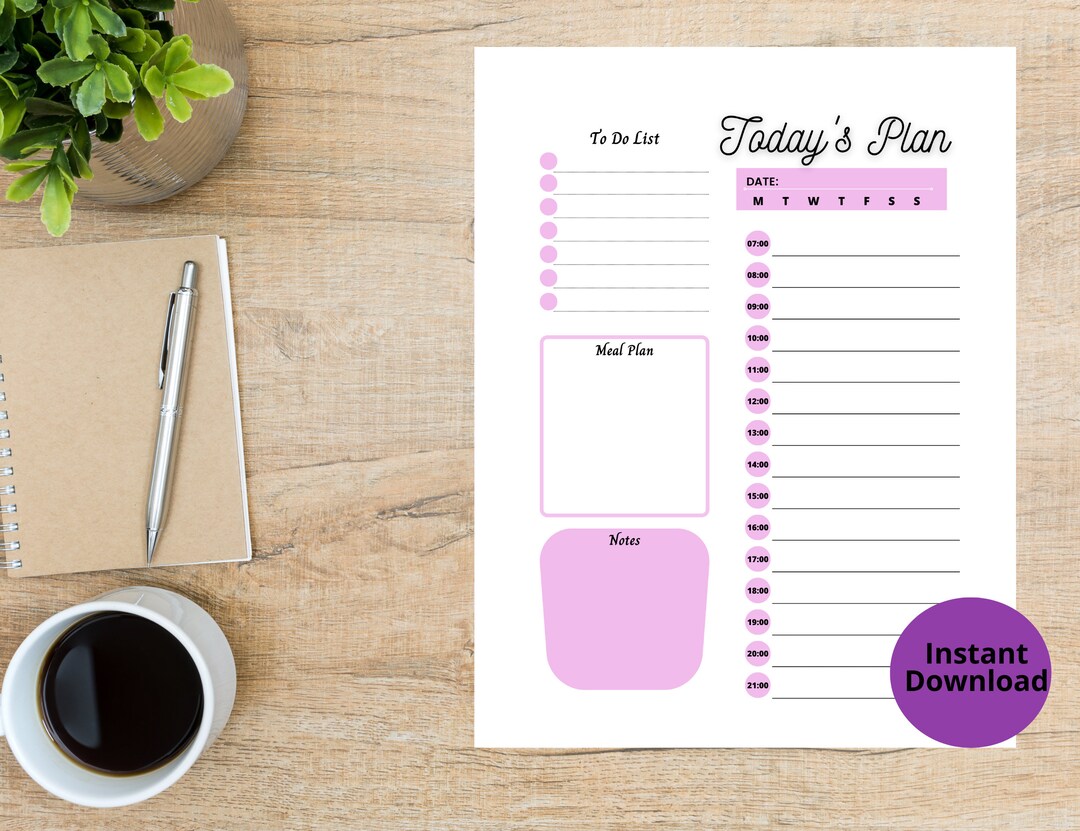 Organiser Daily Rss Daily Organizer, Daily Agenda, Hourly Daily Planner - Etsy