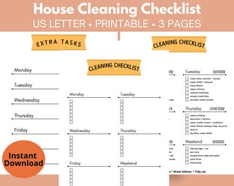 Schoonmaakchecklist, wekelijkse schoonmaak, checklist voor het schoonmaken van het huis
