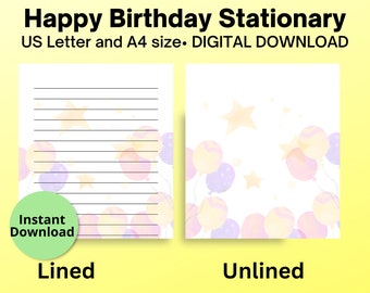 Happy Birthday Printable Stationary, Letter Writing Stationary, Printable Stationary Paper