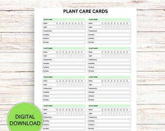 Cartões de cuidados com plantas, etiquetas de plantas de jardim, cartões de cuidados com plantas para impressão