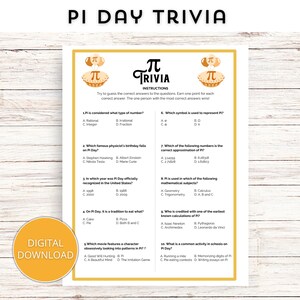 Pi Day Trivia Game, Pi Day Family Game, Pi Day Printable Game