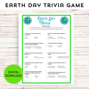 Earth Day Trivia Game Printable, Multiple Choice Trivia Game, Planet Earth Game