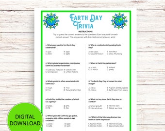 Earth Day Trivia Game Printable, Multiple Choice Trivia Game, Planet Earth Game