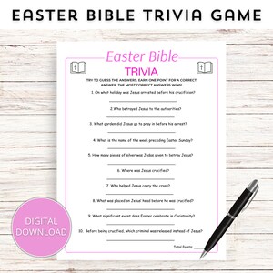 Druckbare Oster Bibel Trivia Spiel, Ostern Religiöses Spiel für Kinder und Erwachsene, Oster Party Spiel